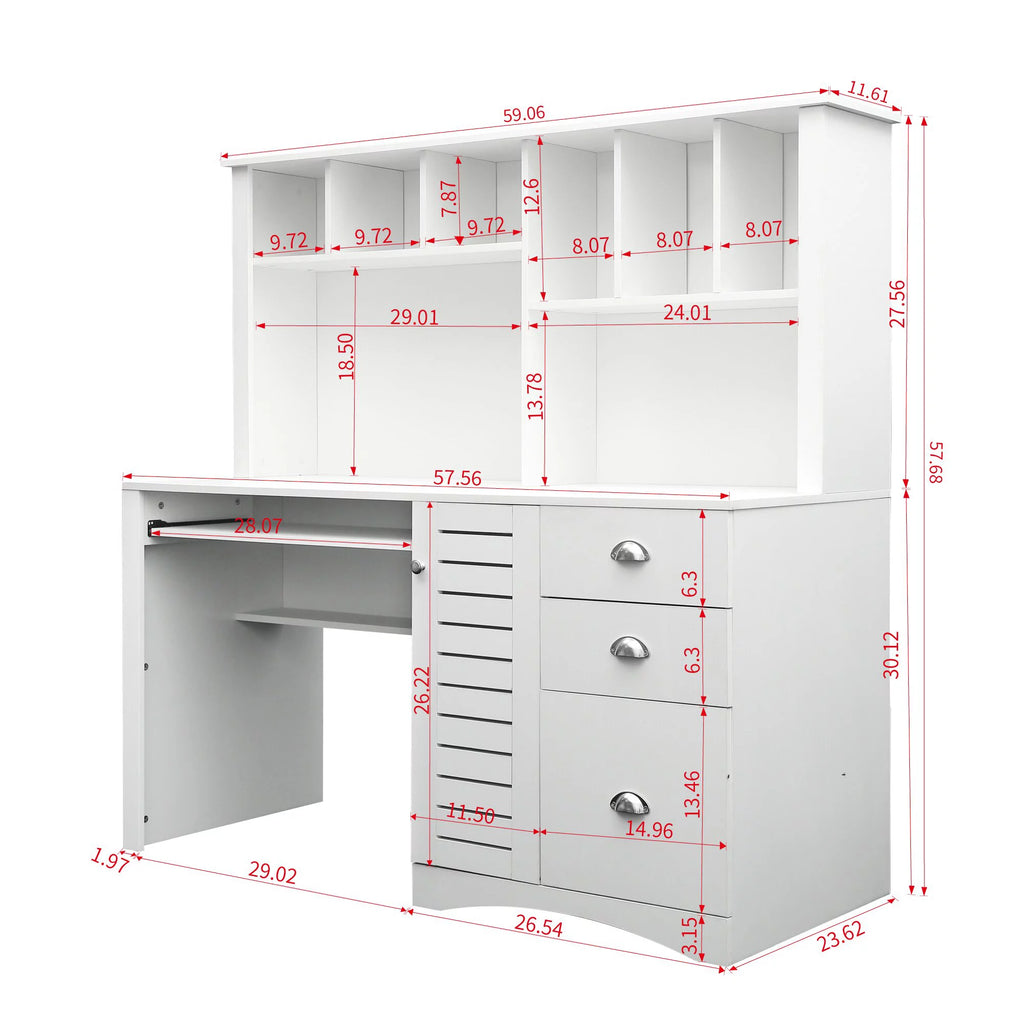 Antiqued White Computer Desk With Hutch And Keyboard Drawer E800865