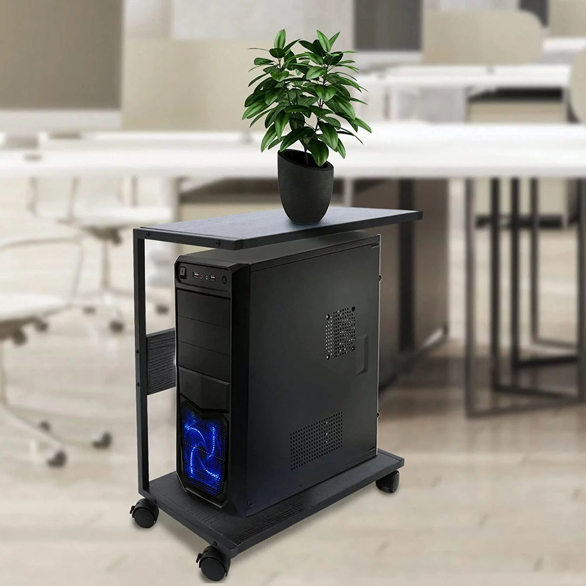 2-Tier Computer Tower Stand with Lockable Wheels F71973