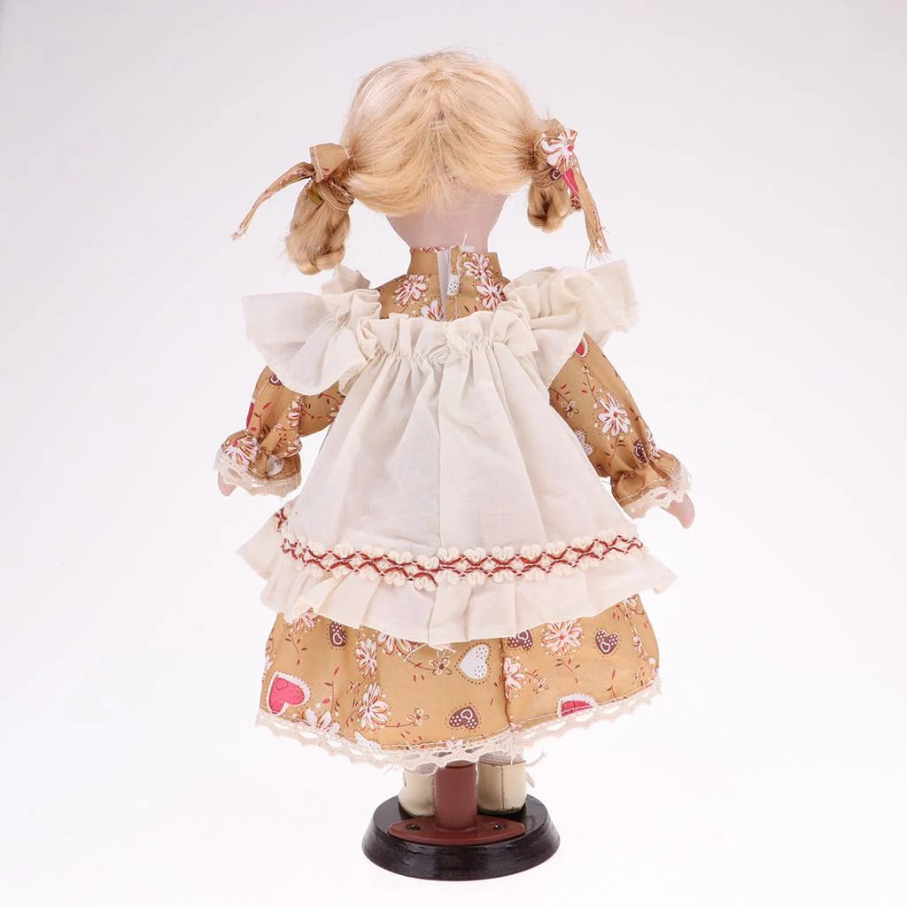 30cm Porcelain Girl Doll Figure with Yellow Clothes B235