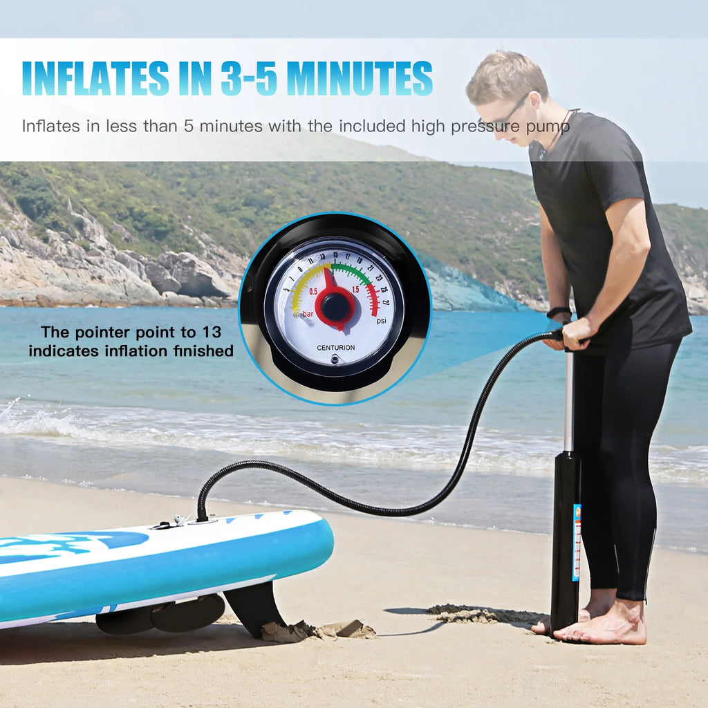 12' Inflatable Stand Up Paddle Board with 3 Fins, Adjustable Paddle, Pump & Carrying Backpack E129226
