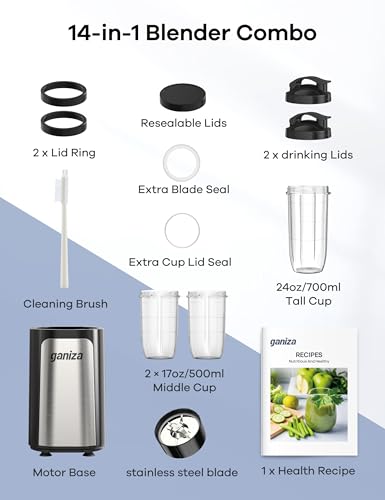 14Pcs Personal Blender with 3 Portable Cups A1956