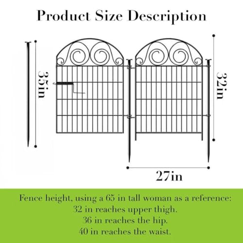Tall Metal Garden Fence Animal Barrier with Gate, 40 in 12 Panels E292972