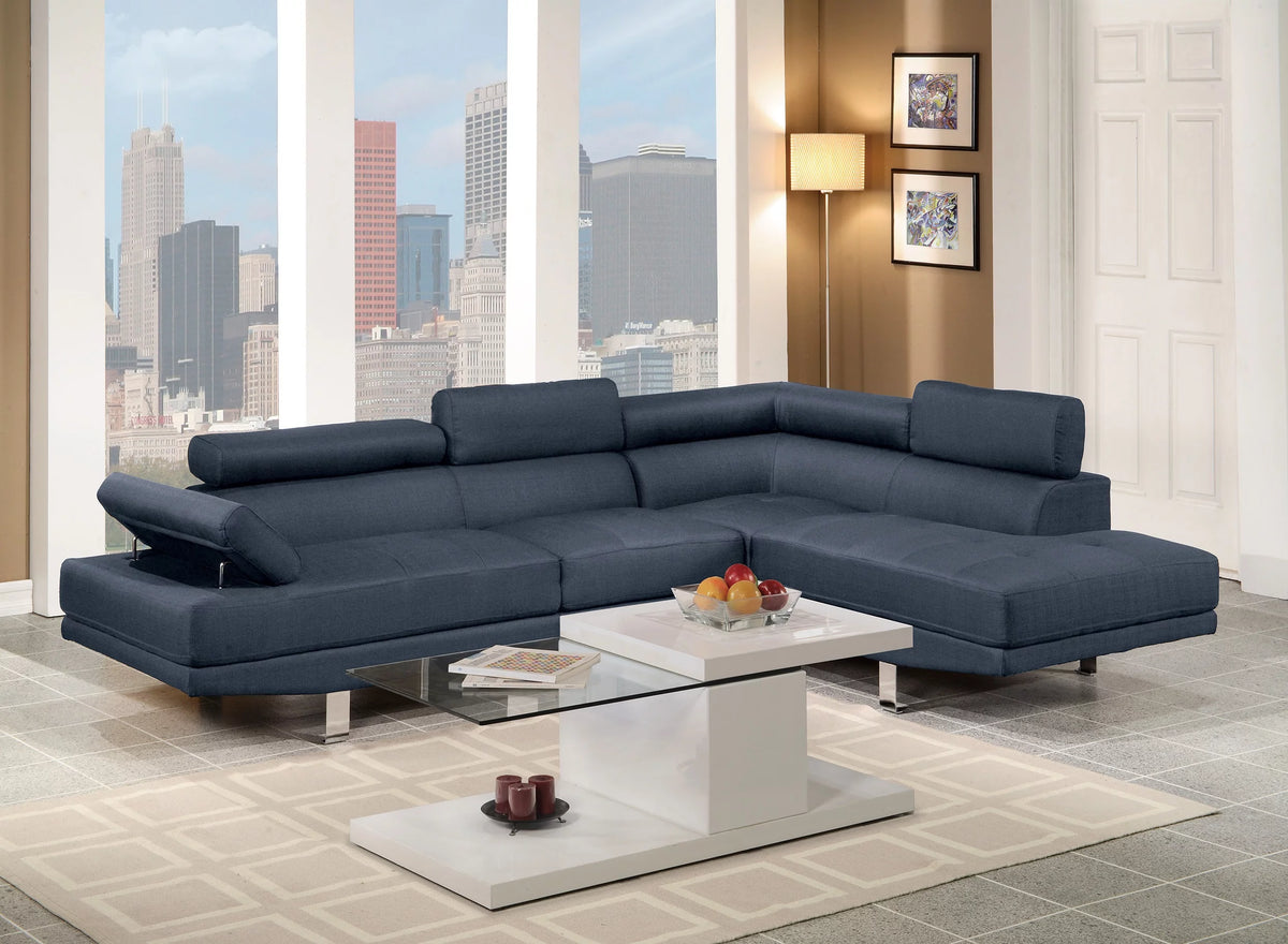 Dark Blue Polyfiber Sectional Sofa V199