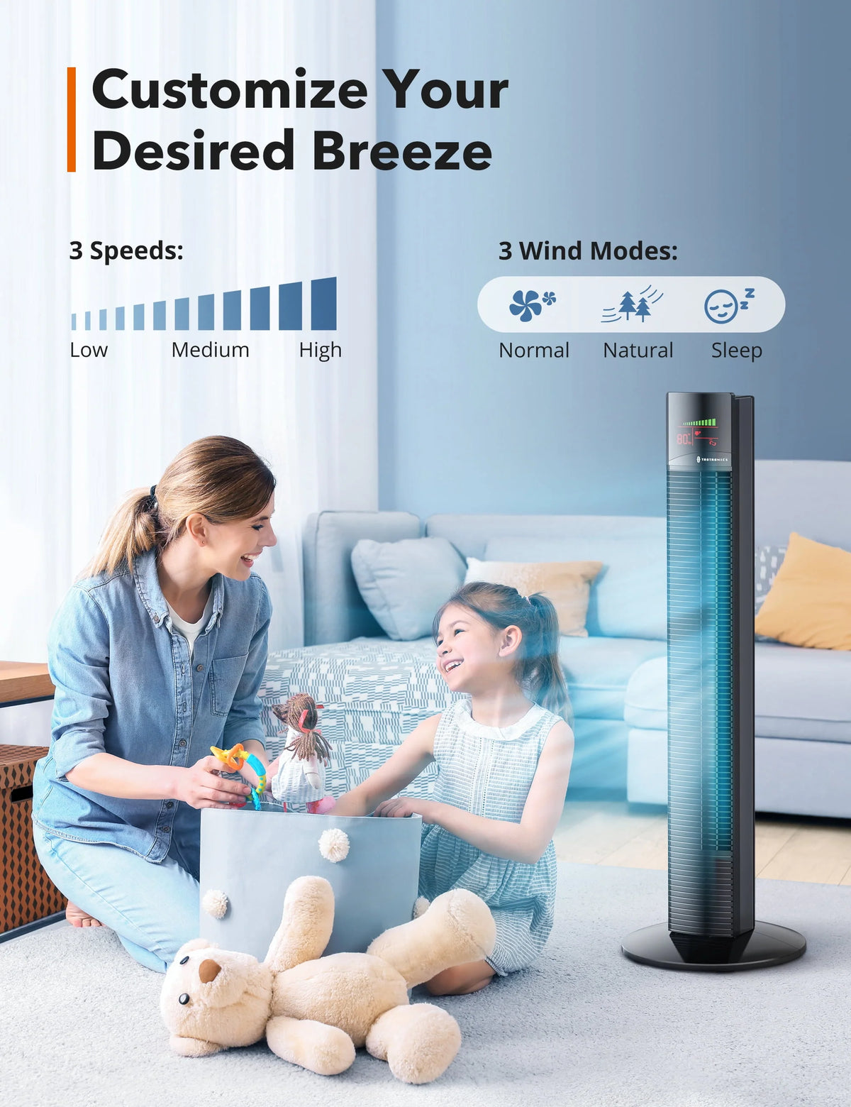 Black 36 Quiet Oscillating Bladeless Tower Fan with Remote D520119