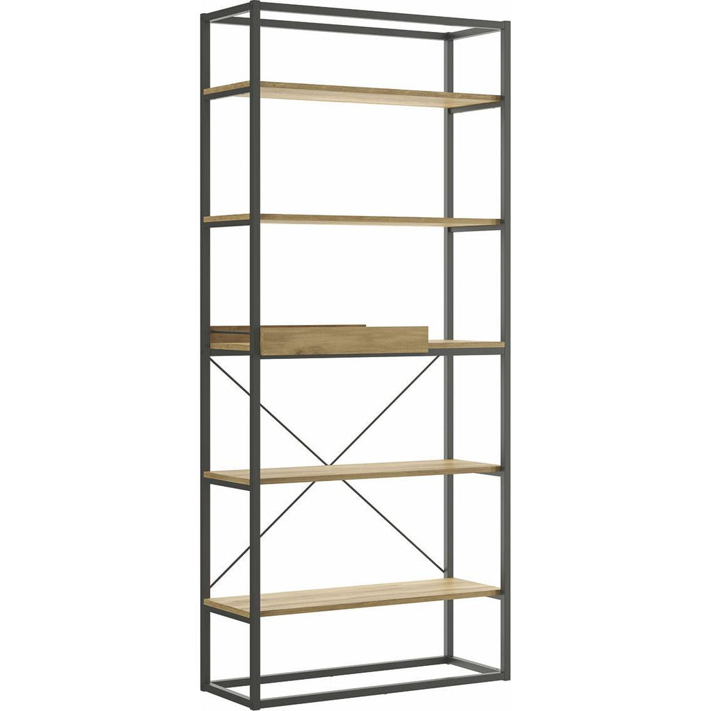 Oak Melamine and Black Painted Metal Bookcase D57662