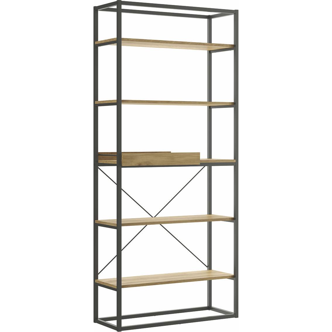 Oak Melamine and Black Painted Metal Bookcase D57662