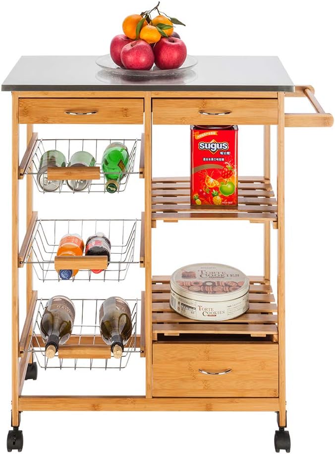 Kitchen Island Cart on Wheels with 2 Drawers and 2 Shelves K526847