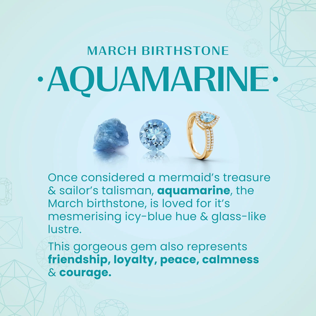 Natural Aquamarine & Diamond Ring in 14K White & Rose Gold, Size 7.5, 6mm Q781