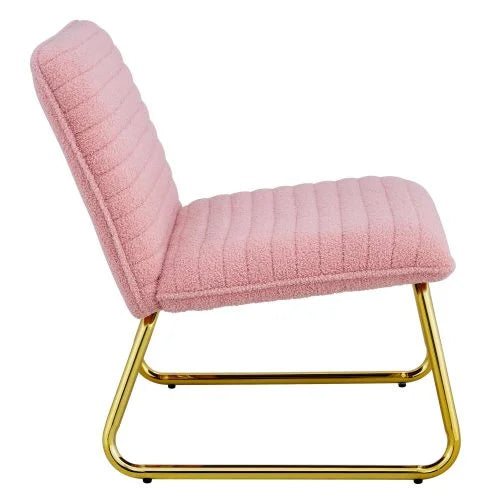 Pink Plush Fabric Single Person Sofa Chair with Golden Metal Legs W41401