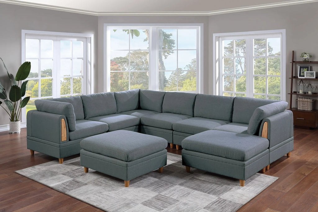 Grey Wooden Legs Ottoman V66161