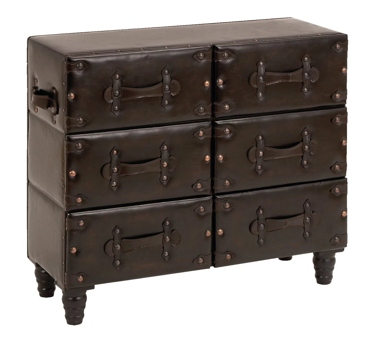 32" x 28" Black Wood Faux Leather Chest with Rivets T842644