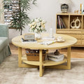 Round 2-Tier Solid Wooden Coffee Table with Shelf H649751