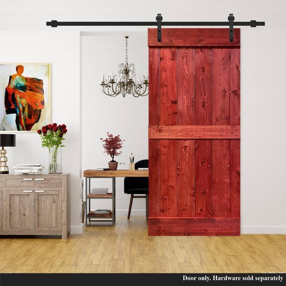 Solid Cherry Red Stained Pine Wood Interior Sliding Barn Door Slab I770