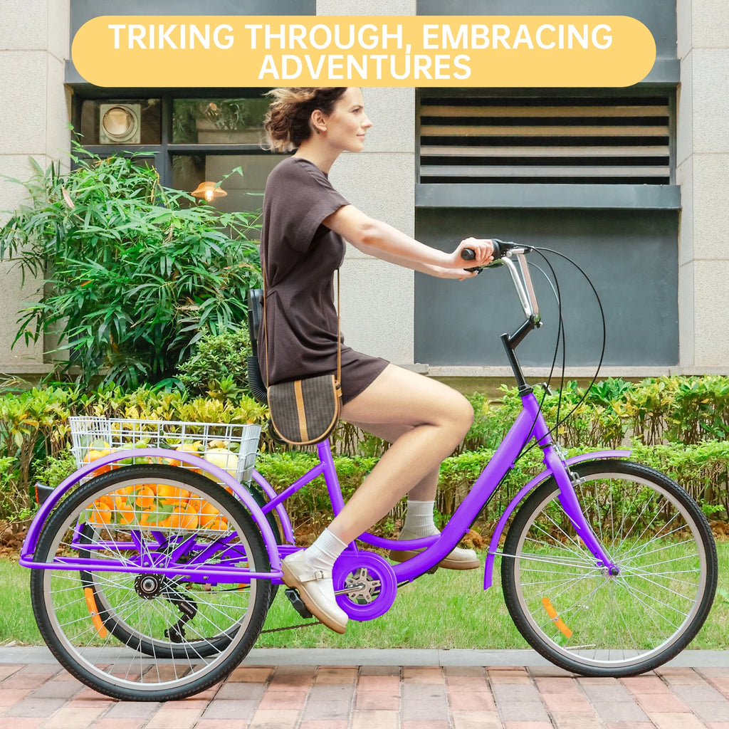 24 Purple 7-Speed Adult Tricycle with Seat and Rear Basket I606772