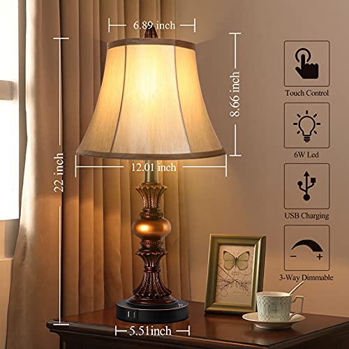 Bronze Table Lamp Set of 2 with Faux Silk Shade Q30917