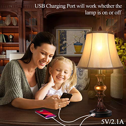 Bronze Table Lamp Set of 2 with Faux Silk Shade Q30917