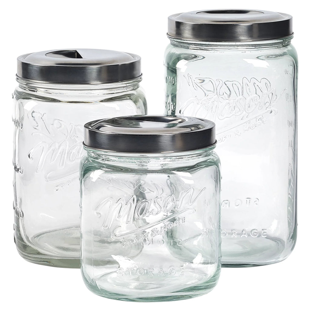 3 Piece Square Glass Canister Set C643526