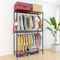 Black 2-Tier Rolling Garment Rack with Double Clothes Rod U6196