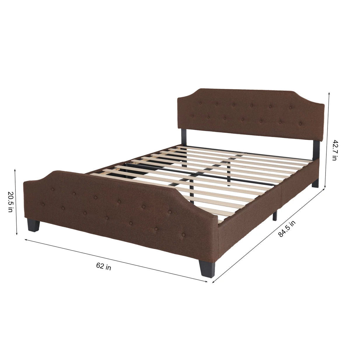 Queen Size Wood Platform Bed Frame with Headboard and Footboard Brown F7337