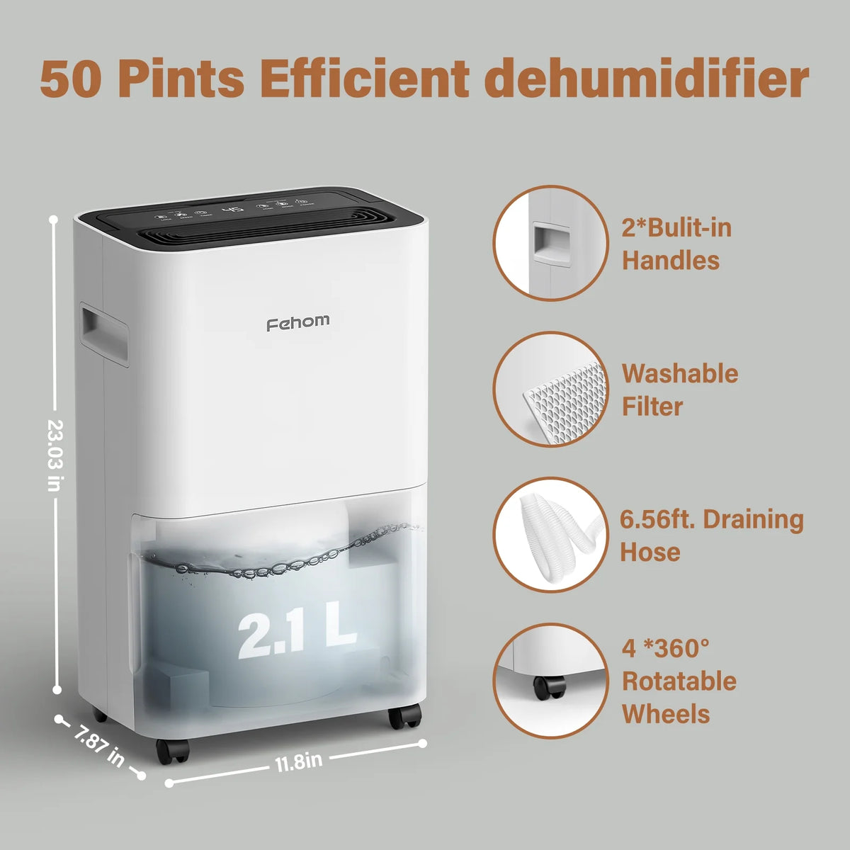 50 Pints Dehumidifier with Drain Hose S7865