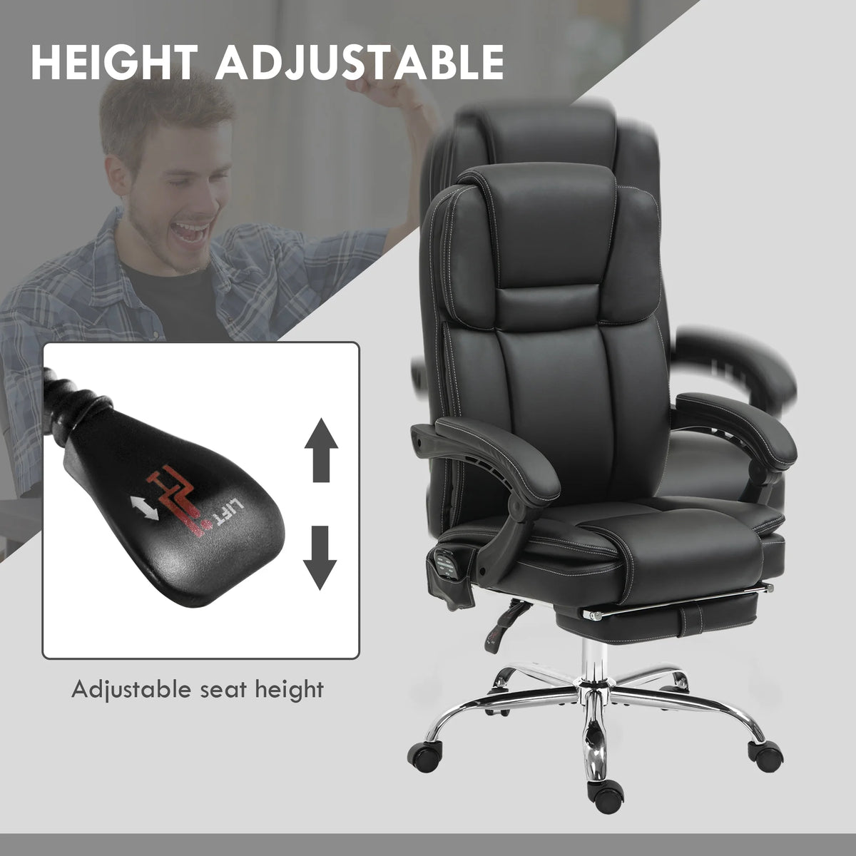 Black PU Leather Massage Office Chair with Heat W235