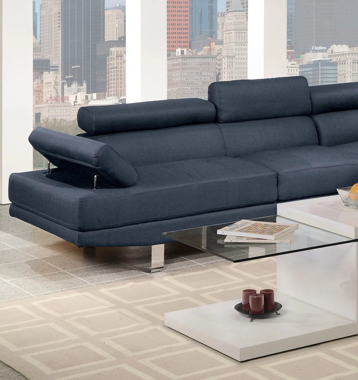 Dark Blue Polyfiber Sectional Sofa V199