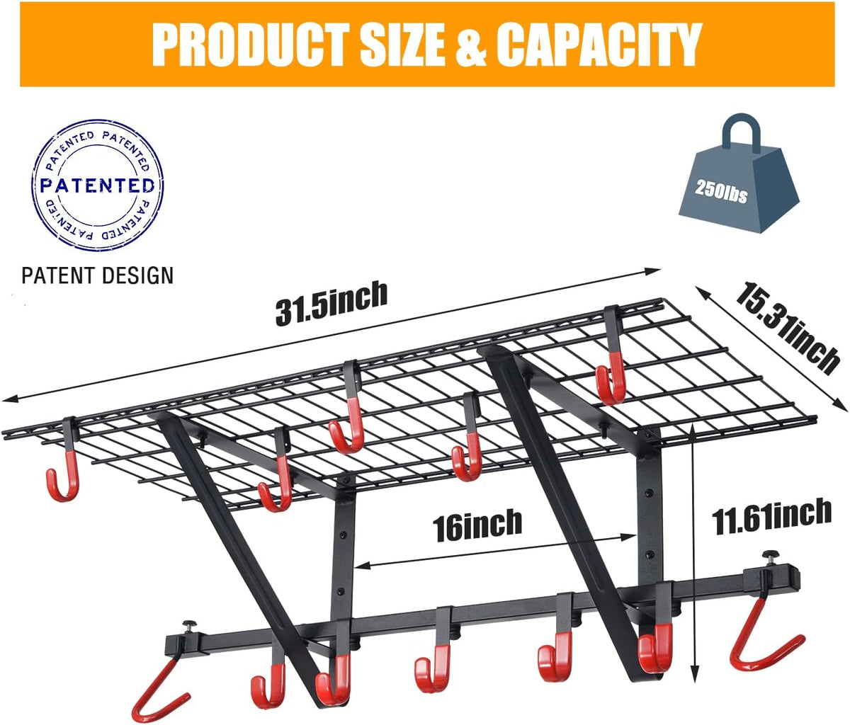 2-Pack Powder Coated Steel Garage Wall Shelving with Bike Hooks W28258