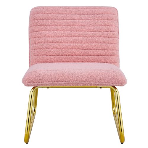 Pink Plush Fabric Single Person Sofa Chair with Golden Metal Legs W41401