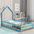 Twin Size Light Blue Wood House-shaped Headboard Floor bed Y595444