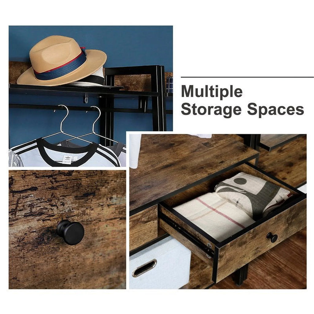 33" Coat Rack Shoe Bench with Storage Drawers and Shelf T419077