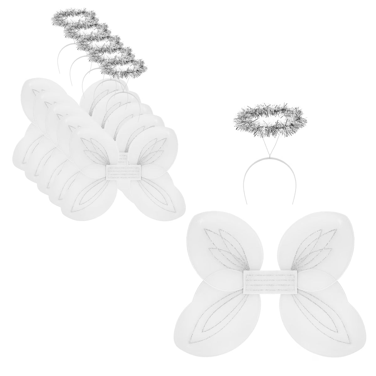 White and Silver Angel Wings and Halos Costume Set T222