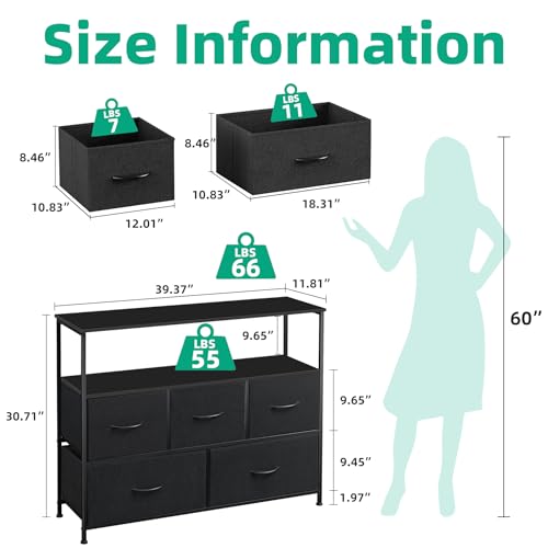 Black Fabric Drawer TV Stand with Open Shelves S692412