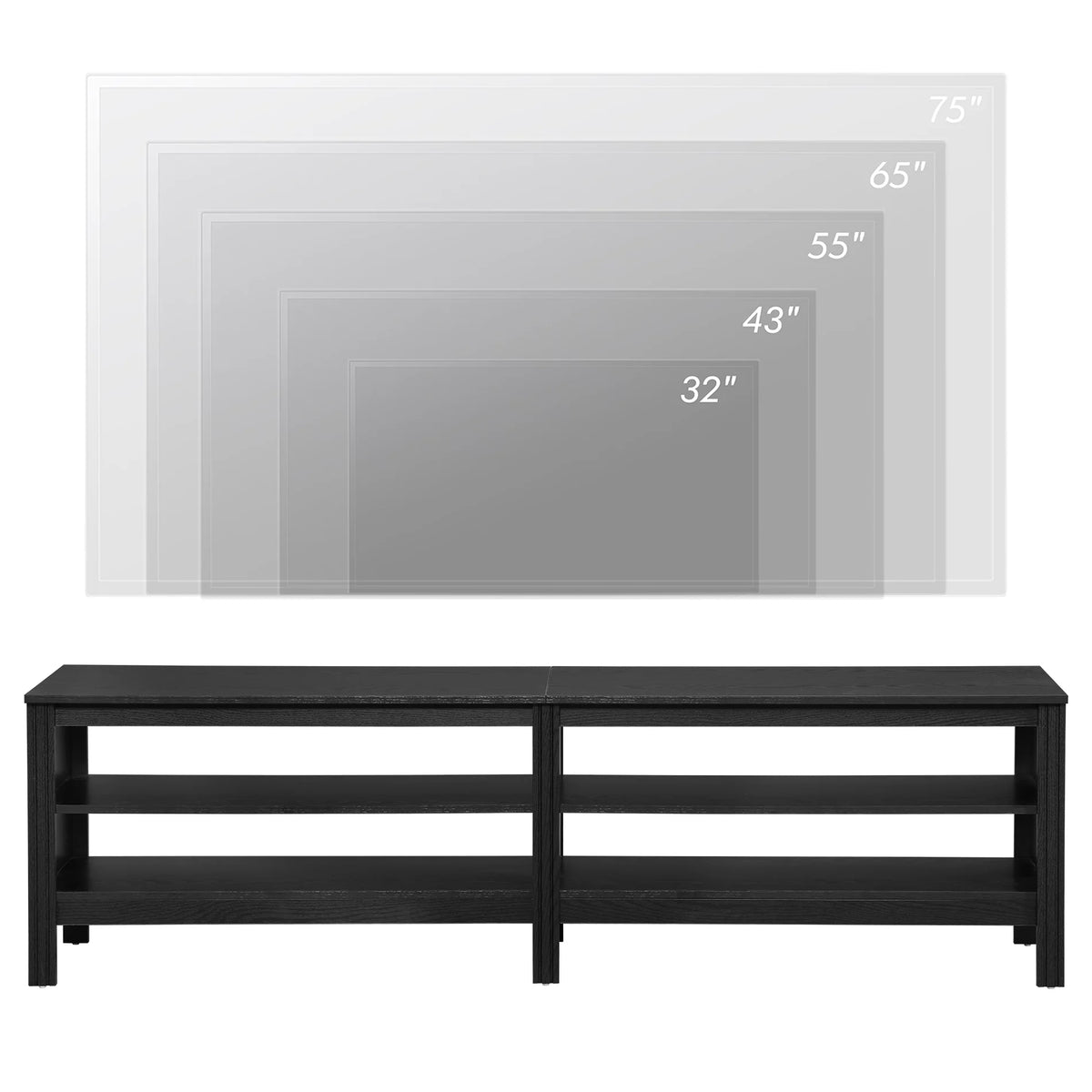 Black 70 inch Wood TV Stand with 4 Storages O703