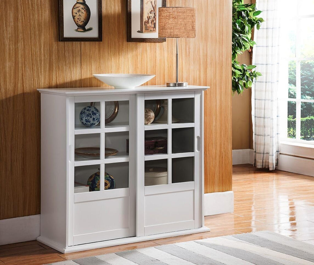 Espresso Wood Curio Cabinet with Glass Sliding Doors S652