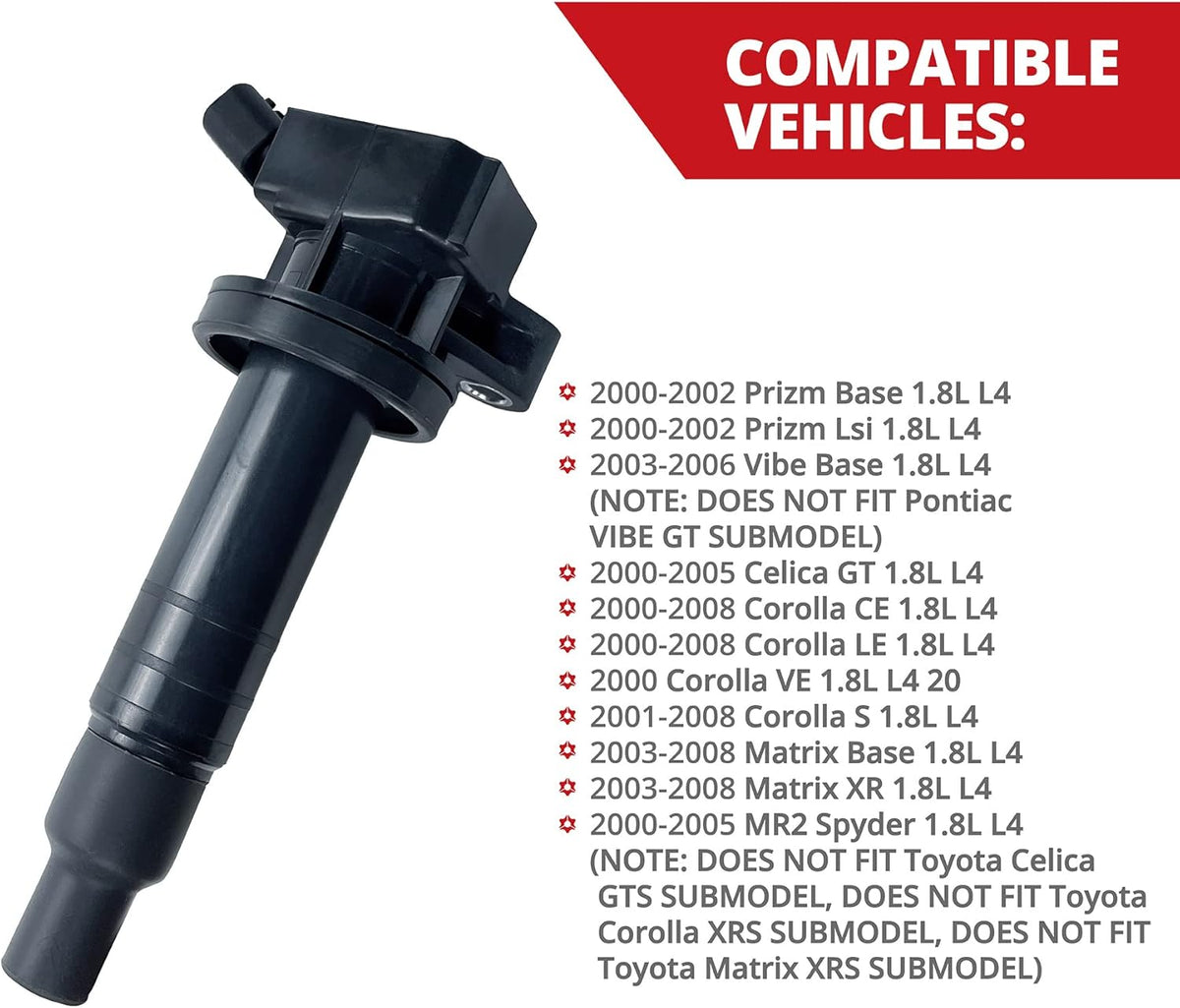 Set of 4 Ignition Coil for Toyota Celica Corolla Matrix MR2 1.8L L4, Chevrolet Prizm, Pontiac Vibe G1151