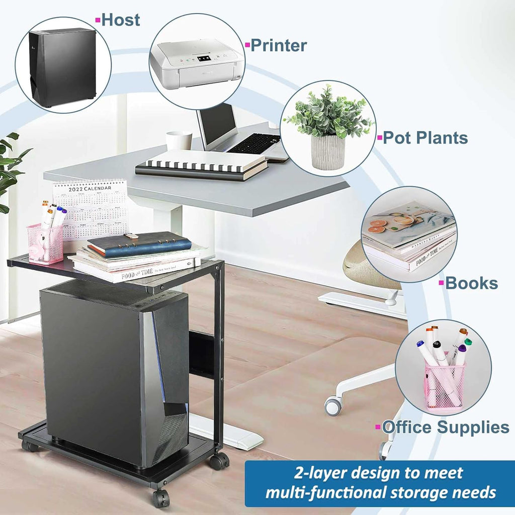 Iron 2-Tier Computer Tower Stand with Locking Caster Wheels P6477