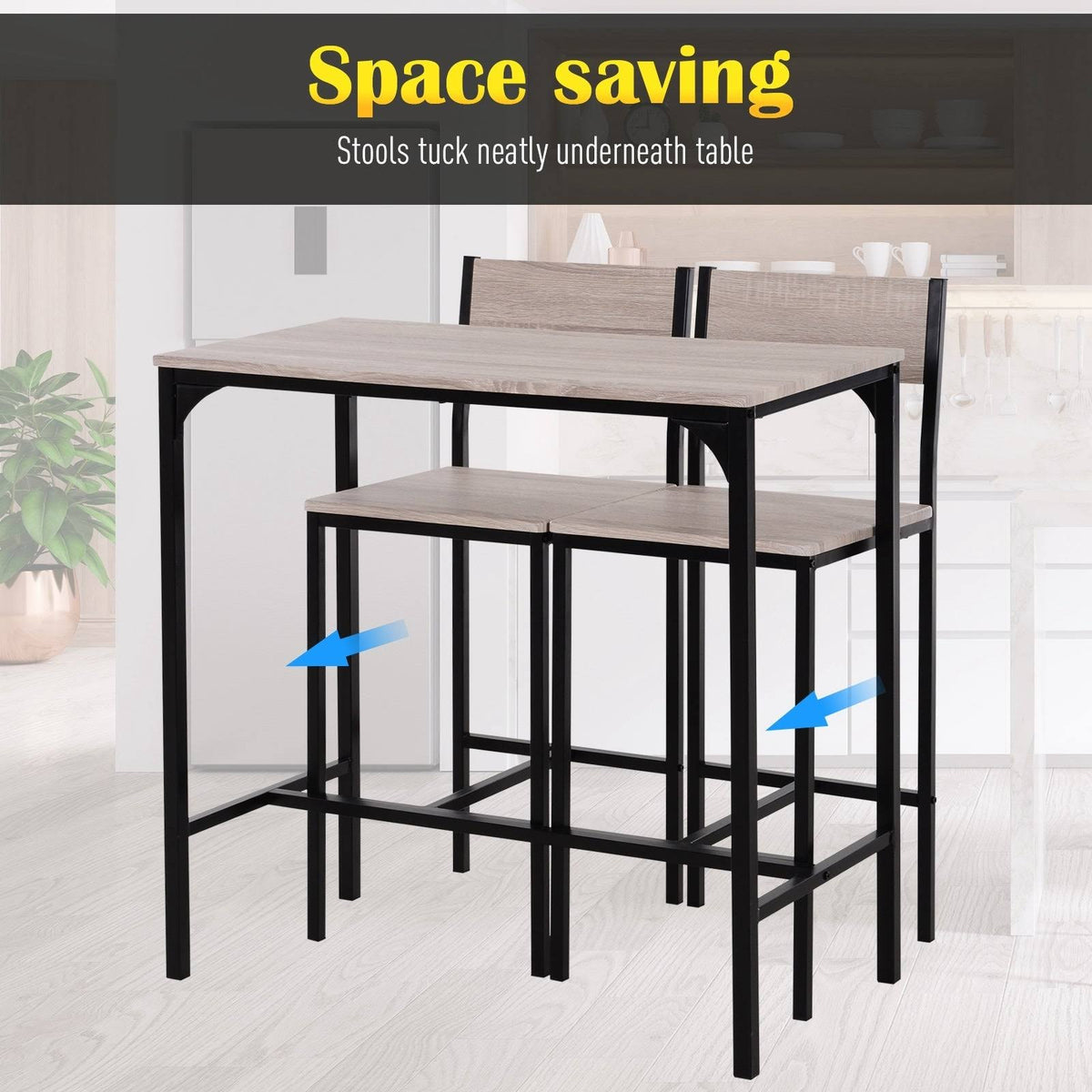 Industrial Counter Height 3-Piece Dining Set - Black - Rectangular J86070