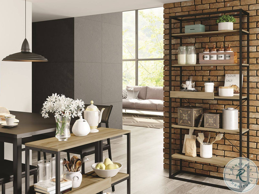 Oak Melamine and Black Painted Metal Bookcase D57662