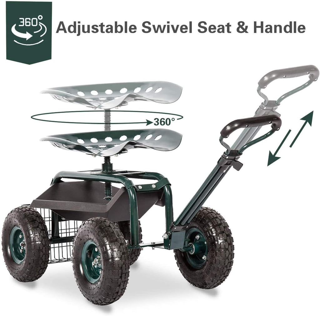 Rolling Garden Cart Work Seat with Tool Tray S180872