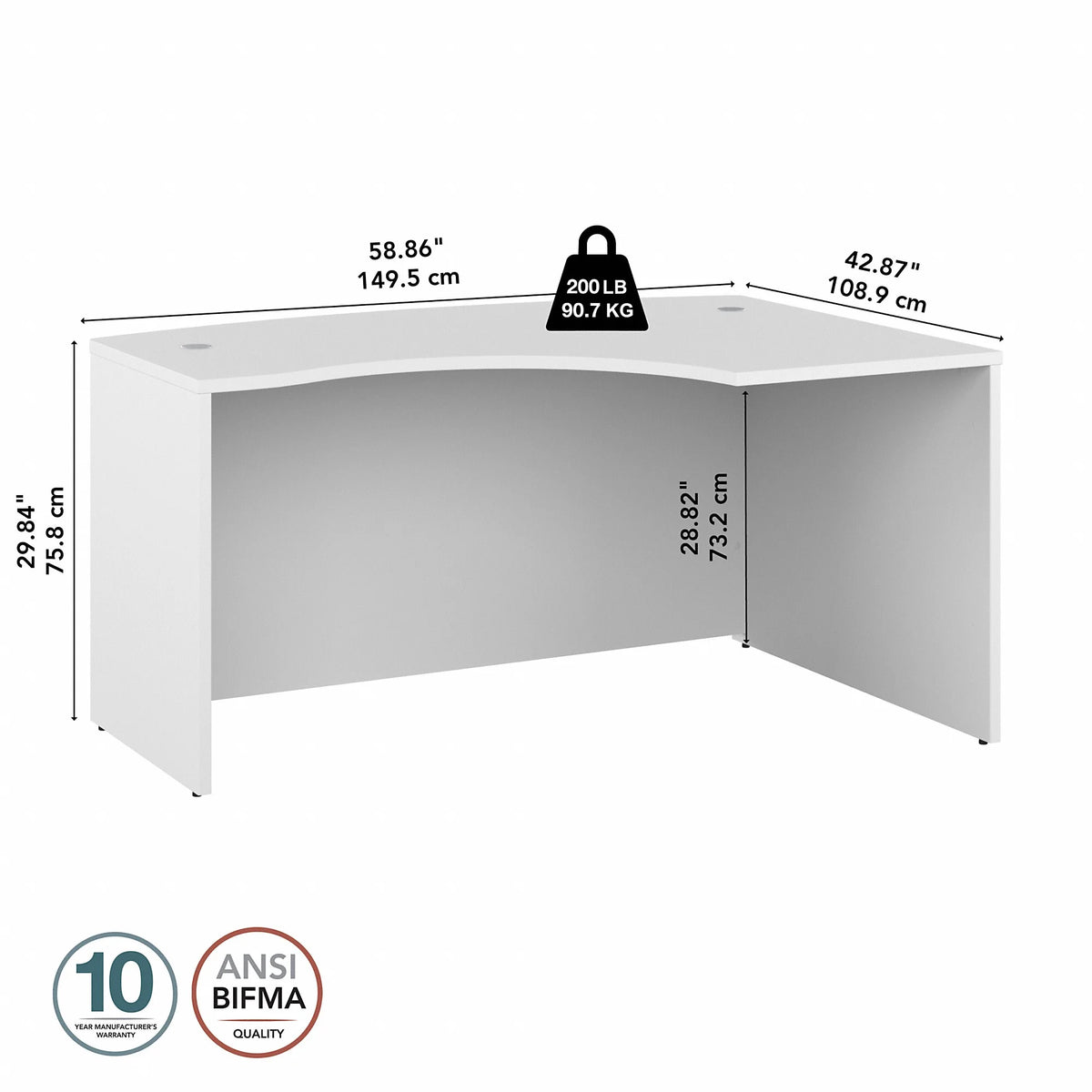 White L-Bow Desk Shell Z75395