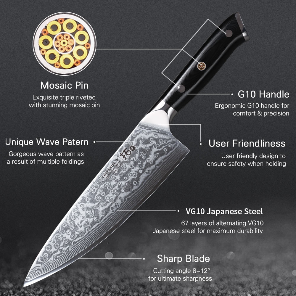 6Pcs Japanese VG10 Damascus Steel Kitchen Knife Set with Block T461