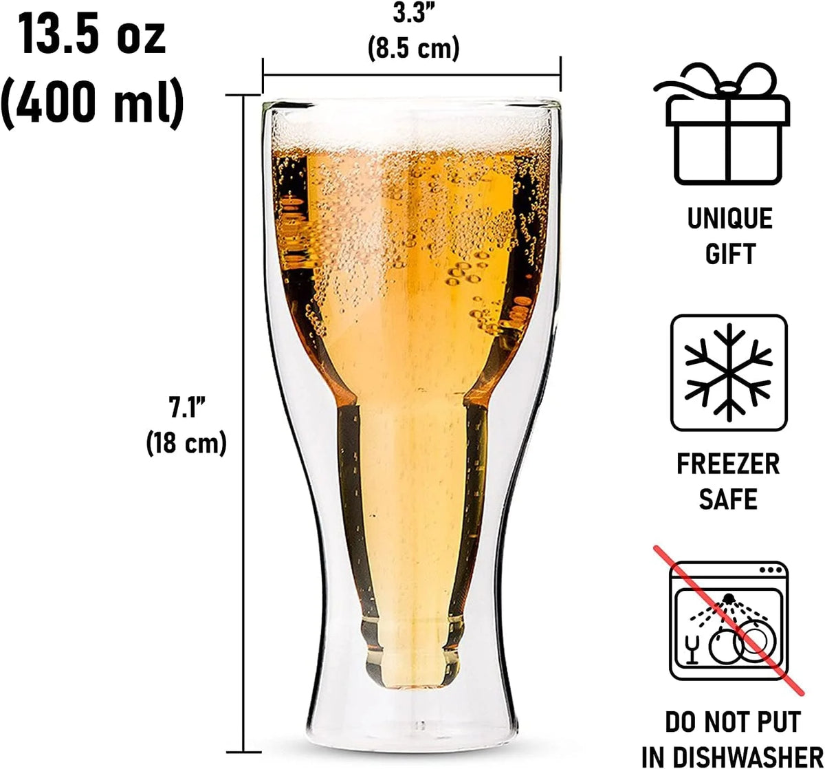Double-walled Beer Bottle Shaped Glass Set of 2 G53879