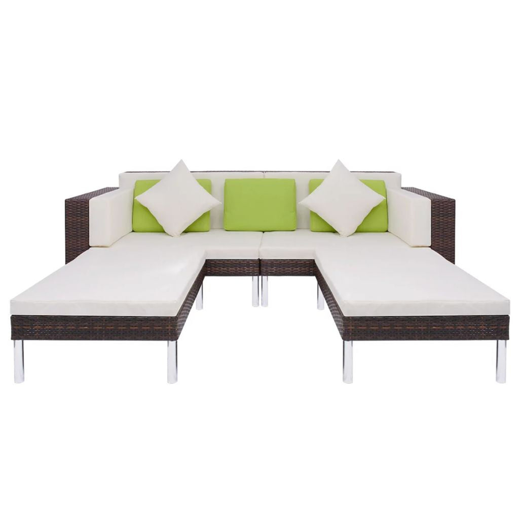 4 Piece Outdoor Conversation Set Cushioned Corner Sofa with Ottoman and Coffee Table Sectional Sofa Set Brown Poly Rattan L406315