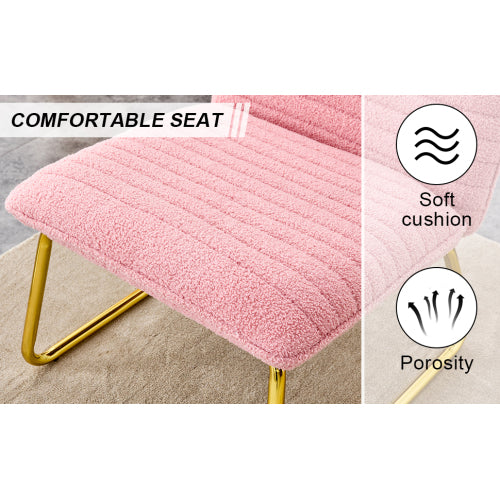 Pink Plush Fabric Single Person Sofa Chair with Golden Metal Legs W41401