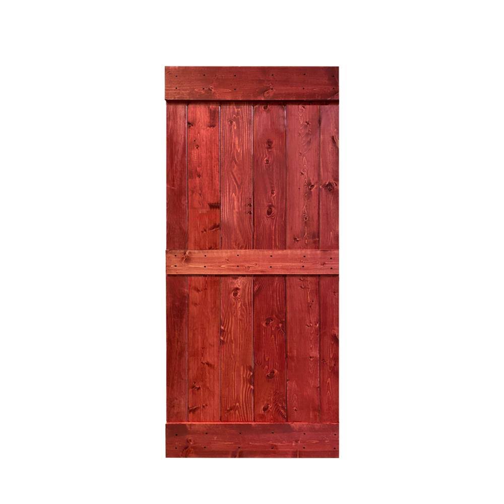 Solid Cherry Red Stained Pine Wood Interior Sliding Barn Door Slab I770