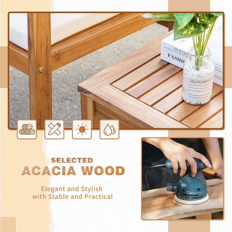 4 Pc Acacia Patio Furniture Set with Cushion and Table N236017