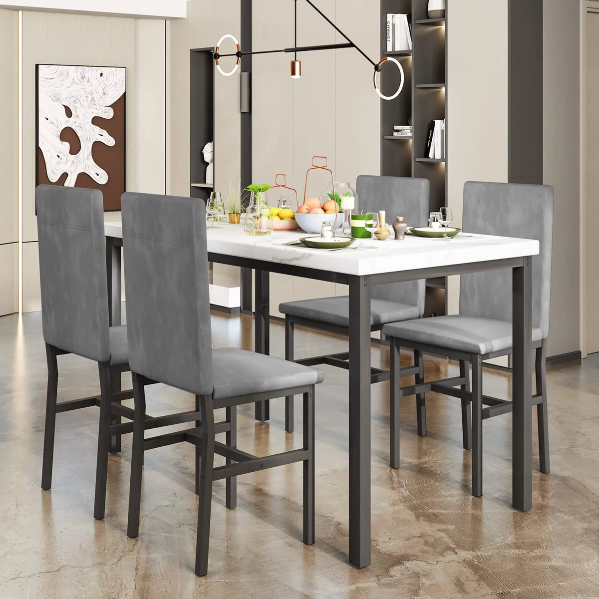 Faux Marble Dining Table Set for 4 T605466