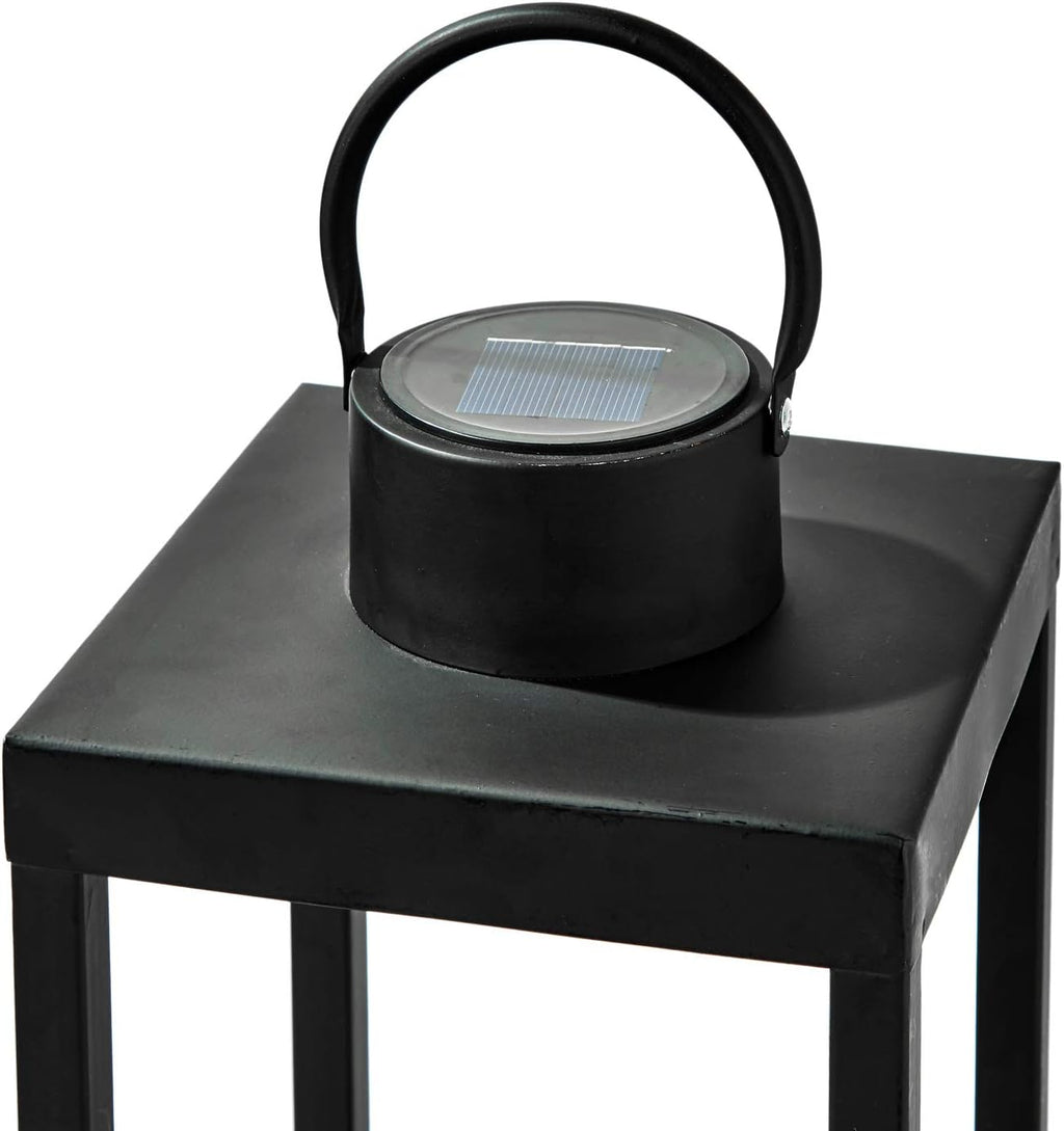 Large Outdoor Lantern with Solar Candle, 18 Inch Tall, Matte Black Metal Frame, Waterproof Flameless Pillar Candle M2652