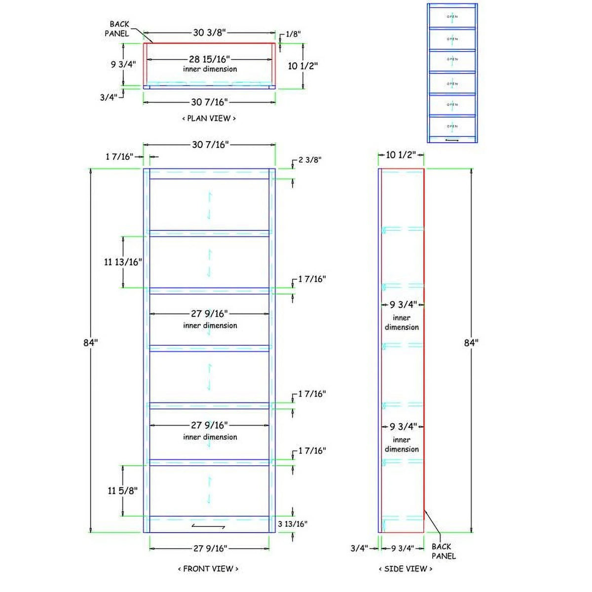 84" Tall 6-Shelf Wood Bookcase Z801