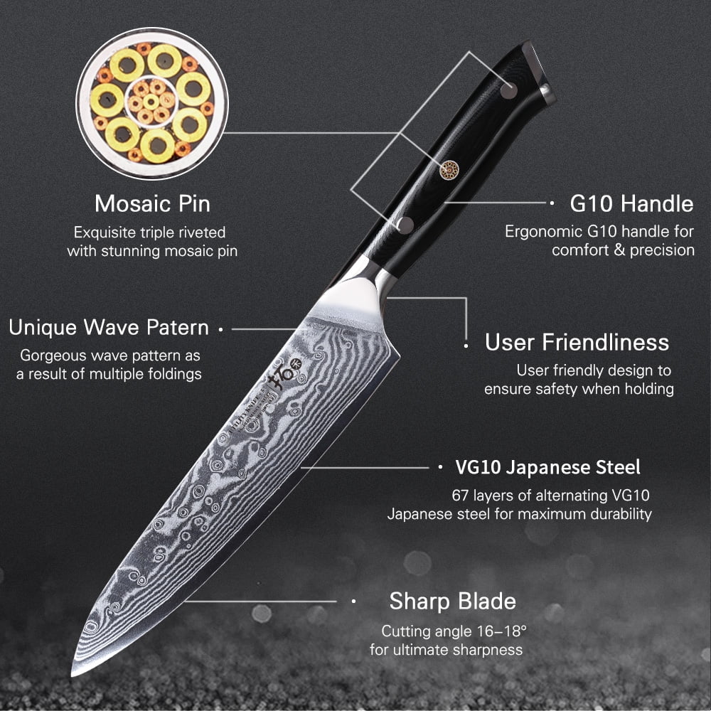 6Pcs Japanese VG10 Damascus Steel Kitchen Knife Set with Block T461